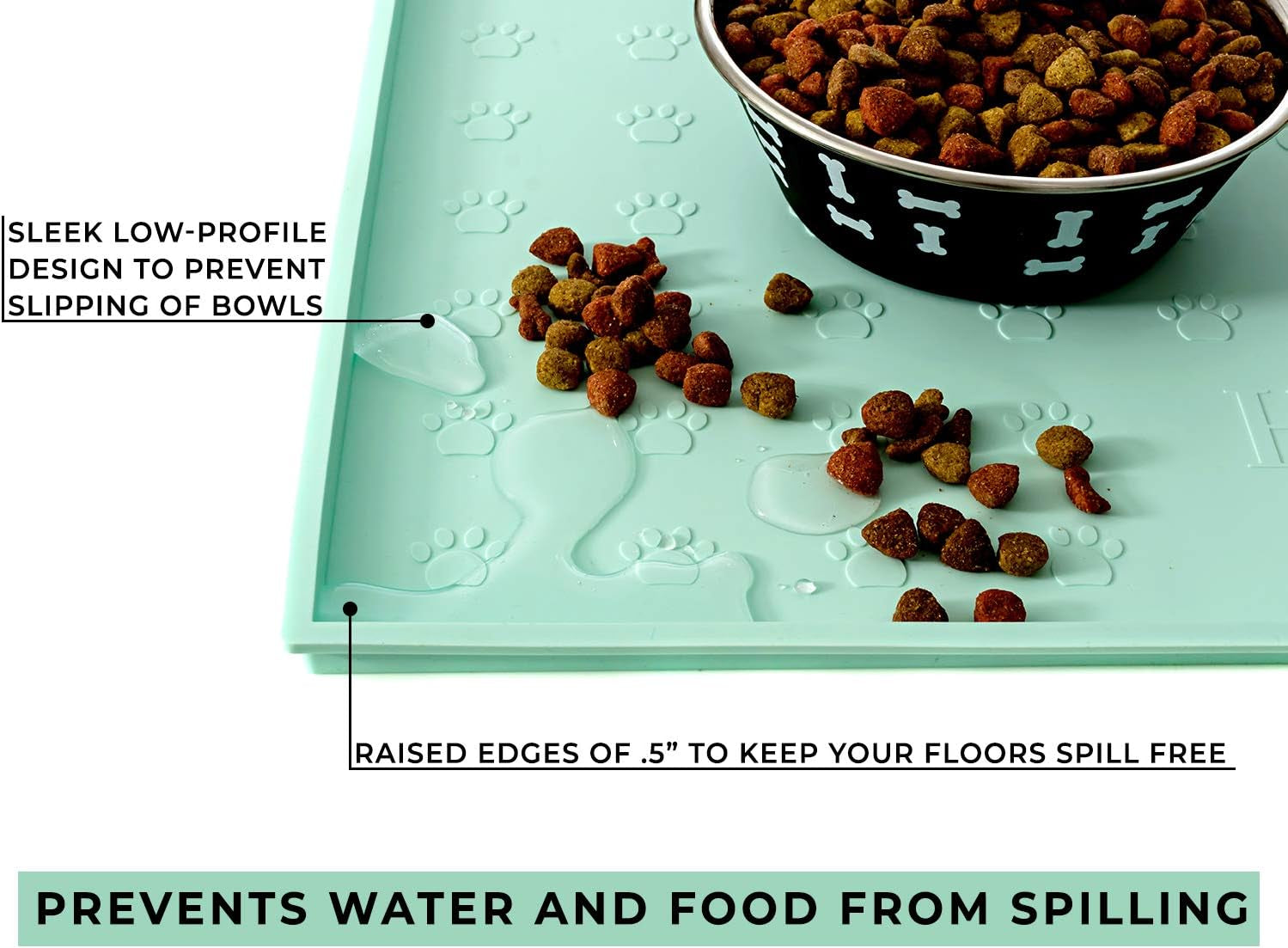 Premium Quality Silicone Food Mat for Pets - Non-Slip, Anti-Spill, Waterproof Feeding Tray, Easy to Clean - 24"X16" (Cool Mint)