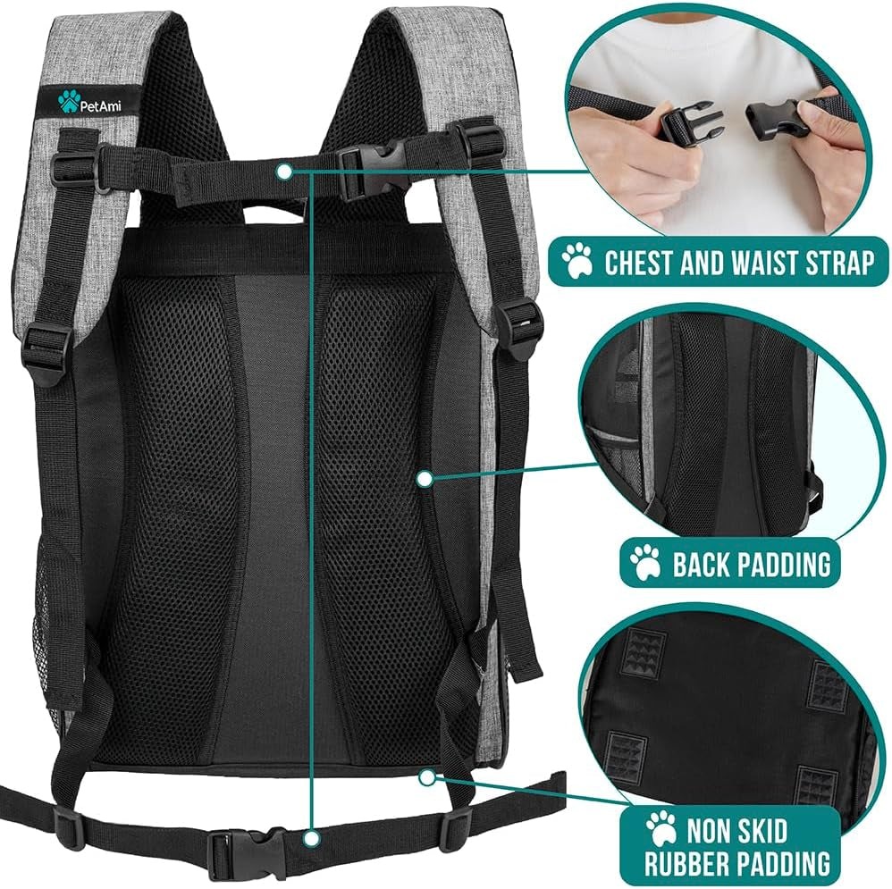 Dog Backpack Carrier for Small Large Cat, Pet, Puppy, Ventilated Pet Hiking Backpack Travel Bag, Airline Approved Cat Backpack Carrier, Camping Biking Dog Bag up to 18Lbs Pet, Grey