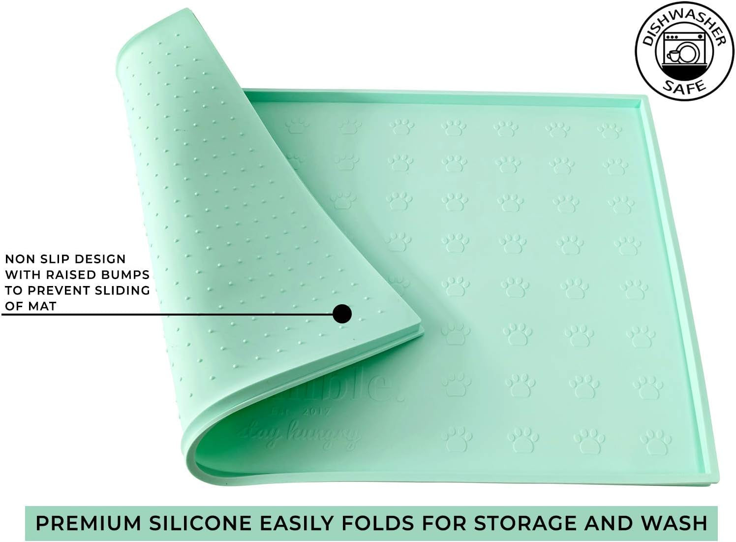 Premium Quality Silicone Food Mat for Pets - Non-Slip, Anti-Spill, Waterproof Feeding Tray, Easy to Clean - 24"X16" (Cool Mint)
